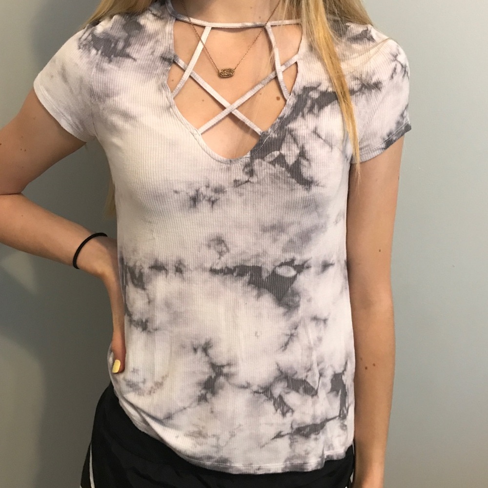 American Eagle Outfitters Tie-Dye Short Sleeve Tee - Black and White